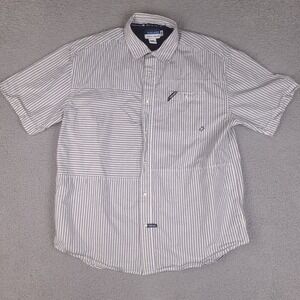 Ecko Unltd Shirt Mens XL White Striped Button Down Classic Material Short Sleeve